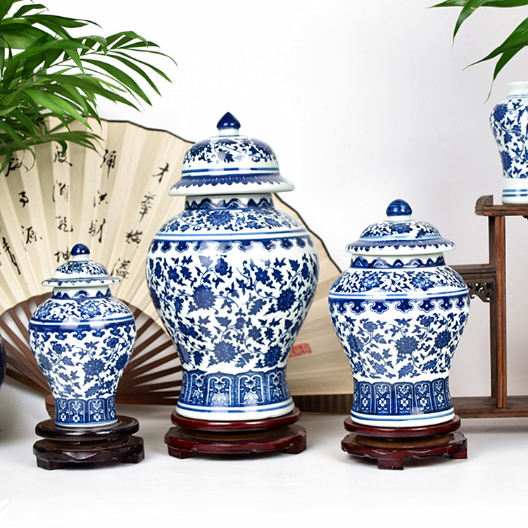 Jingdezhen imitation ancient green flower porcelain Chinese style ceramic home pendulum piece General pot storage tank Candy Jar-Taobao