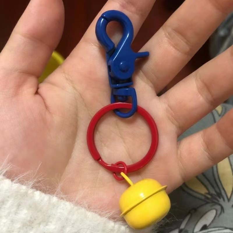 Simple Red, Yellow, and Blue Cute Cartoon Couple Bell Tinkerbell Keychain Pendant Creative Gift Accessory Key Ring