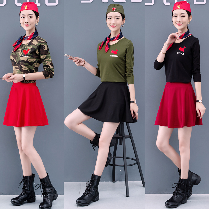 Sailor dance long-sleeved T-shirt square dance costume new suit performance costume camouflage female middle-aged and elderly dance dance clothes