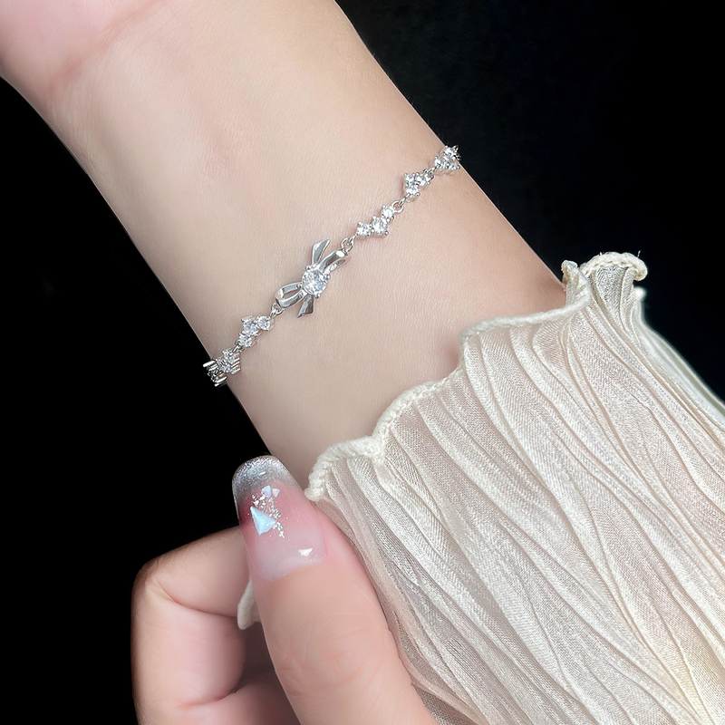 999 Pure Silver Small Diamond Bow Bracelet for Women, Light Luxury Niche Exquisite 2025 New Model Gift for Girlfriend