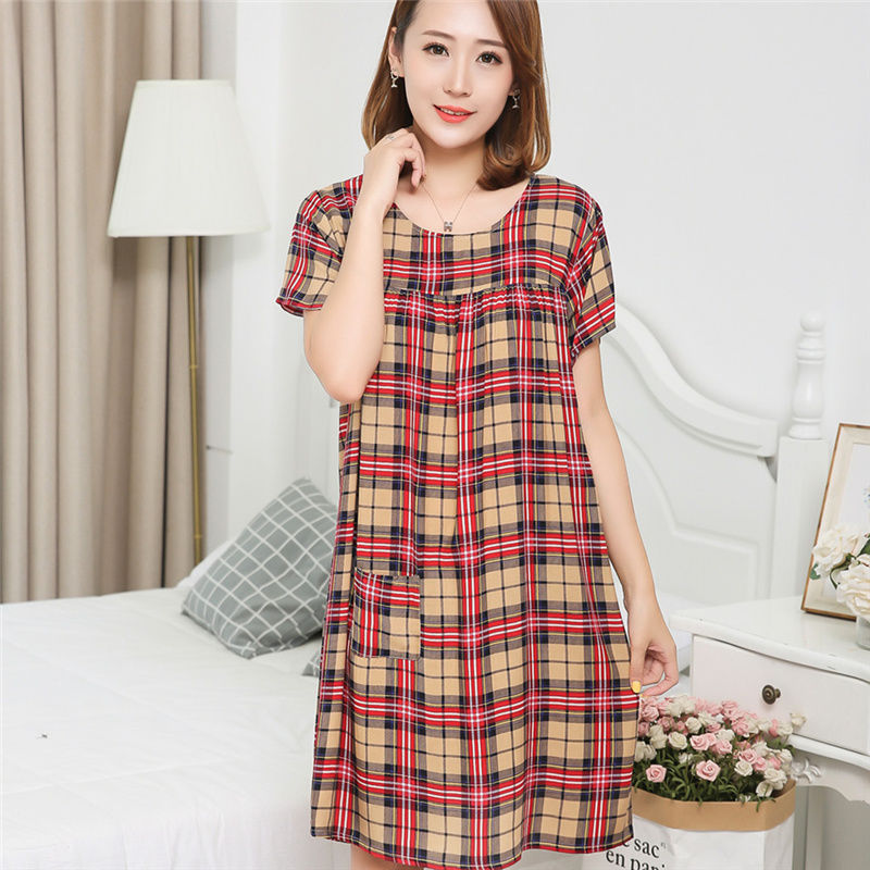 đồ ngủ cotton lụa phụ nữ ngắn tay mùa hè trung niên và người già vỗ béo tăng lụa ngắn tay bộ đồ ngủ nhân tạo chiếc váy cotton nhà.