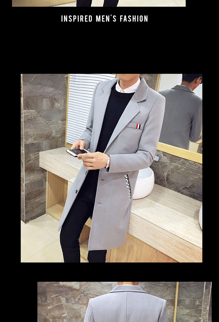 Áo gió nam dày phiên bản Hàn Quốc của phần dài tự trồng thanh niên len thường áo khoác nam mùa xuân và áo khoác len mùa thu nam áo gió chống nắng