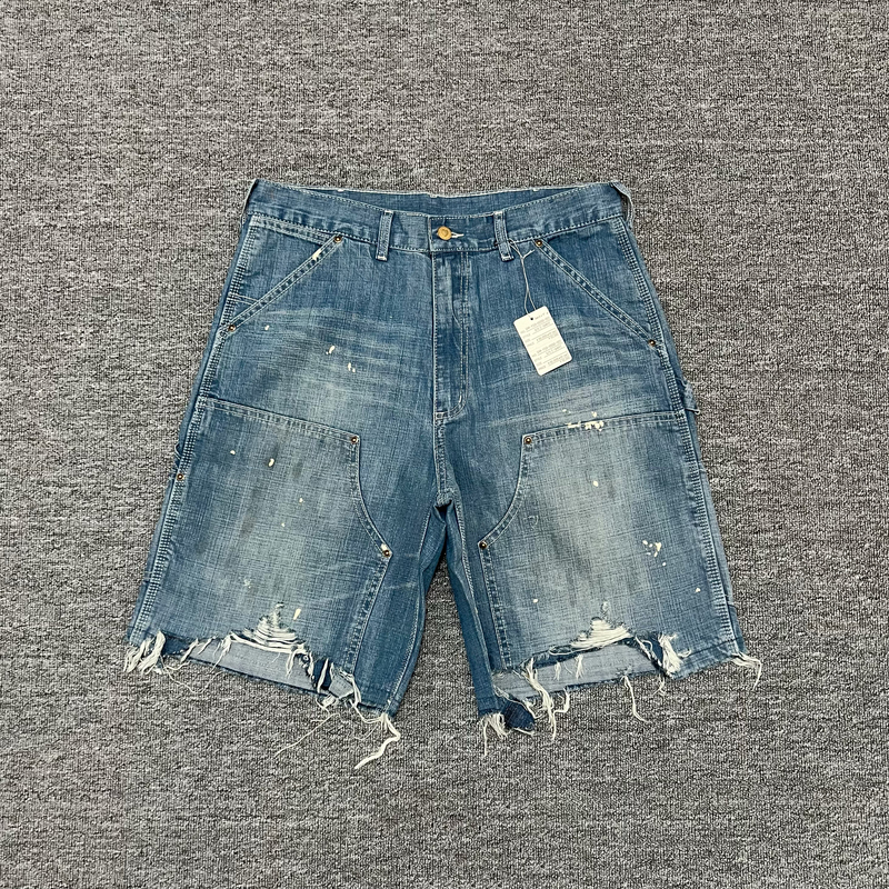 Saint Mxxxxxx Straight-Leg Distressed Shorts Denim Shorts