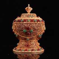 Folklore Ancient Play Collection Nepali Pure Brass gold Gold Artisanal pinch inlaid jewel gold steel tank Gold ware
