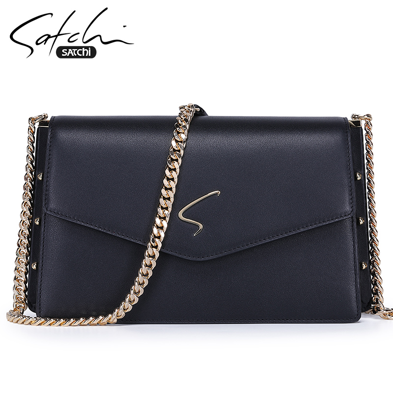 Sachchi Woman Bag New Korean Version Genuine Leather Upscale Chain Single Shoulder Bag 100 Hitch Texture Bull Leather Skew Satchel Bag