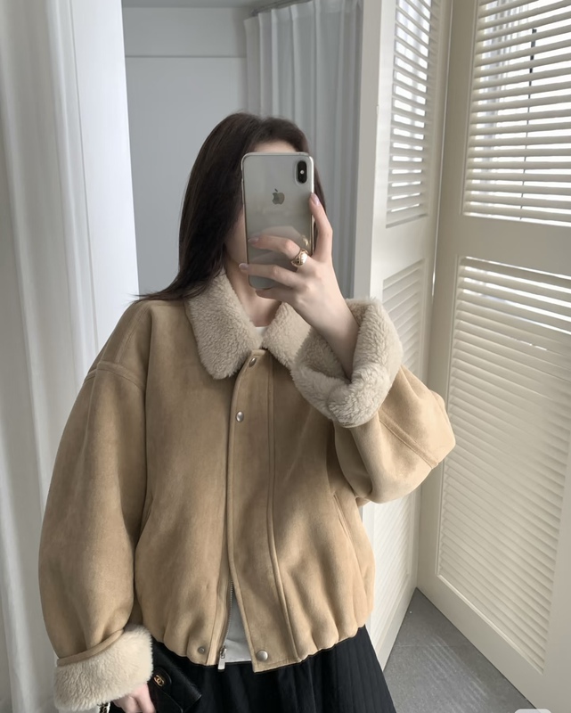 Four Seasons Green a Better Autumn/Winter New Collection Korean-Style Lapel Suede Shearling Short Jacket