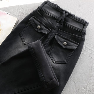 Thickened Fleece-Lined Flared Pants for Women, Autumn and Winter 2025 New Style, Black Slim Fit, Hip-Lifting, High-Waisted, Petite, Slightly Flared Jeans