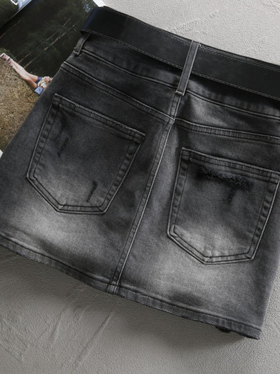 Black and Gray Denim Skirt for Women, Summer High-Waisted, 2026 Spring New Style, Sexy Slim-Fit Bodycon Short Skirt, Vintage Half Skirt