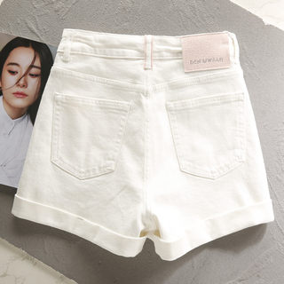 White Denim Shorts for Women, Summer High-Waisted, Rolled Hem, Slimming, Hot Girl Style, 2026 Popular, Petite, Stretchy A-Line Hot Pants