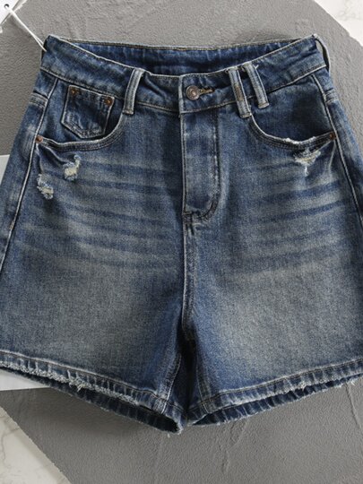 High-Waisted Denim Shorts for Women, New Autumn Style, Loose Wide-Leg Pants, Quarter-Length Pants for Petite Women, European High-End Casual Hot Pants