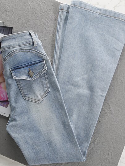 Flared Jeans for Women, Slim Fit, Stretchy, High-Waisted, Peach-Shaped Buttocks, 2026 Spring New Style, Light Blue, Butt-Lifting, Flared Long Pants