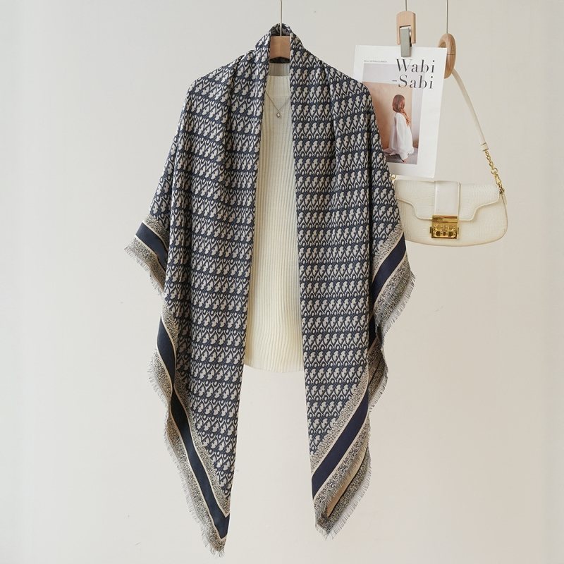 High-End Classic Navy Blue Letter Double-Sided Silk Wool Scarf Versatile Animal Print Square Scarf Warm Large Shawl for Autumn and Winter High-End Classic Navy Blue Letter Double-Sided Silk Wool Scarf Versatile Animal Print Square Scarf Warm Large Shawl for Autumn and Winter