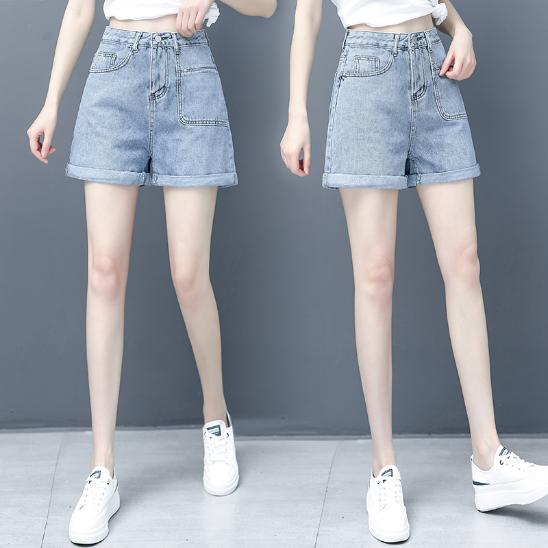 2020 mùa hè mỏng eo cao chương mỏng phiên bản Hàn Quốc trắng denim quần short phụ nữ của xu hướng loose-fitting một chữ quần nóng rộng chân