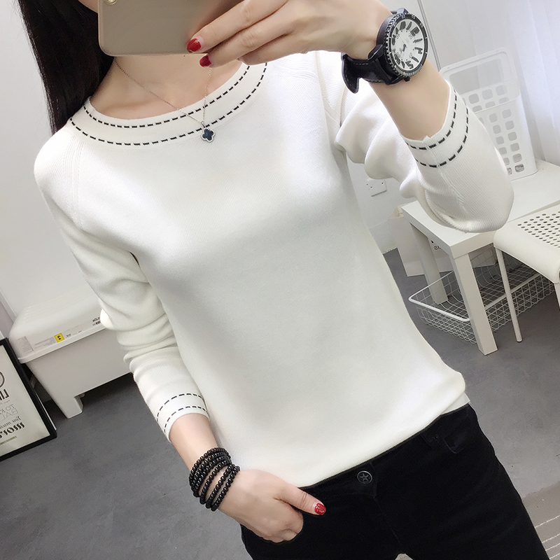 Lady sashimi short 100 hitch bottom stitch undershirt spring dress Korean version long sleeve hooded sweater round neckline blouses woman sanitary clothing