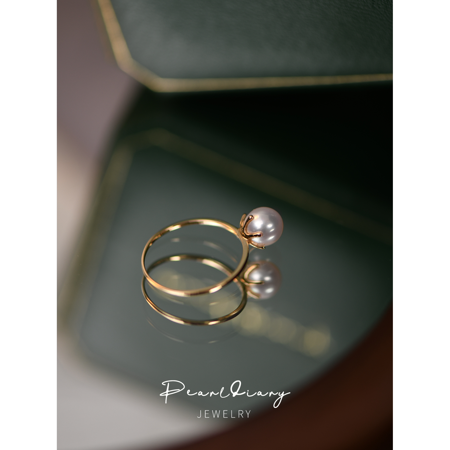 (At your fingertips) 18k gold aurora perfect circle flawless pearl inlaid temperament all-match pearl ring for girlfriend