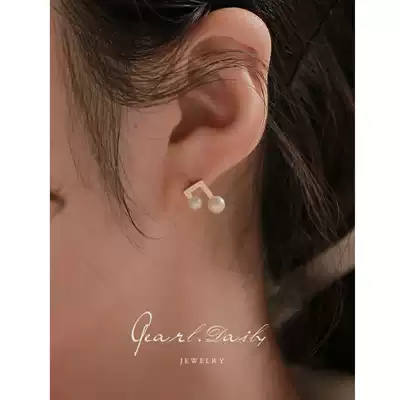 18K gold natural round aurora colorful pearl earrings musical note design sense white-collar temperament earrings female high-end sense