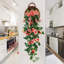 Simulation rose rattan hanging orchid balcony hanging basket Floral art Wedding fake flower plastic rattan living room wall wall flower decoration