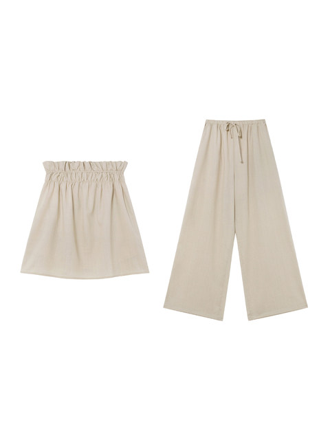 XXNING French style small fragrant style tube top and casual pants suit for women, autumn pure seaside resort style two-piece set