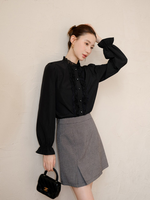 Xxning French Lace Collar Puff Long Sleeve Shirt for Women, Spring Niche Design, Fashionable and Elegant Blouse Top