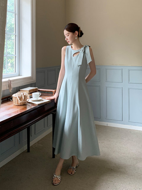 Xxning French-Style Bow-Tie Lace-Up Hollow-Out Tank Dress for Women, New Elegant and Stylish Design Dress for Autumn