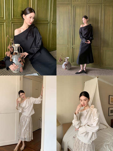 XXNING French pleated design three-dimensional flower shirt for women 2025 autumn ladylike temperament and high-end sense top