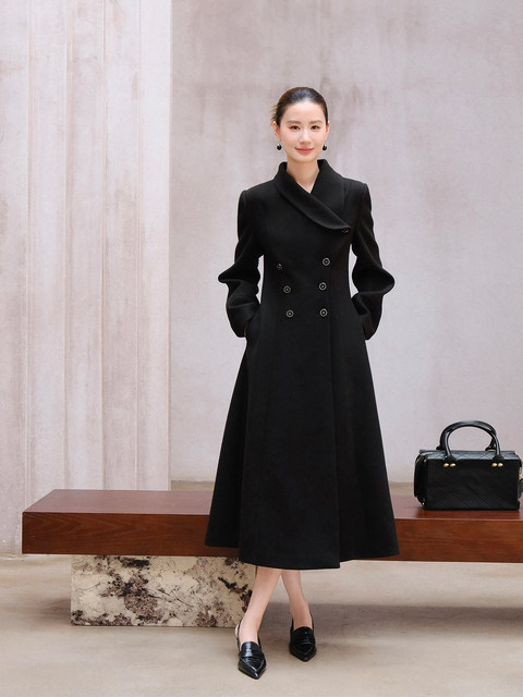 Xxning French Retro Waist-Cinching Double-Breasted Wool Coat for Women, Autumn and Winter, Light Luxury, Elegant, Suitable for Workplace and Commuting