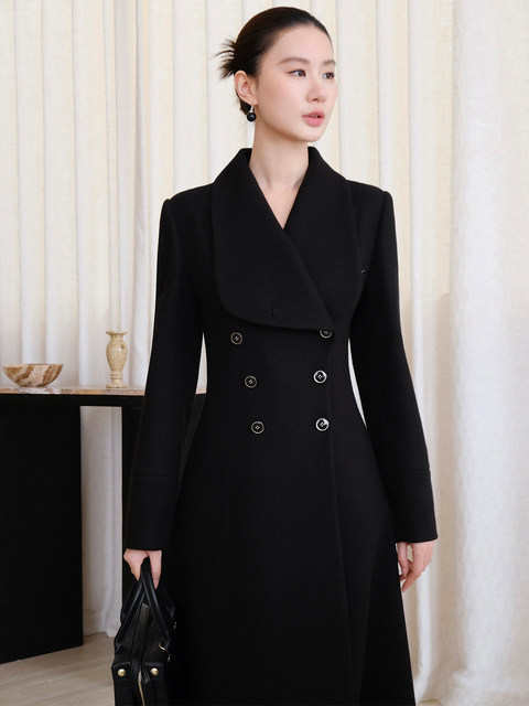 Xxning French Retro Waist-Cinching Double-Breasted Wool Coat for Women, Autumn and Winter, Light Luxury, Elegant, Suitable for Workplace and Commuting