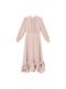 Xxning French-Style Draped Floral Hem Dress for Women, Elegant and Stylish, Suitable for Commuting, Long-Sleeved Dress