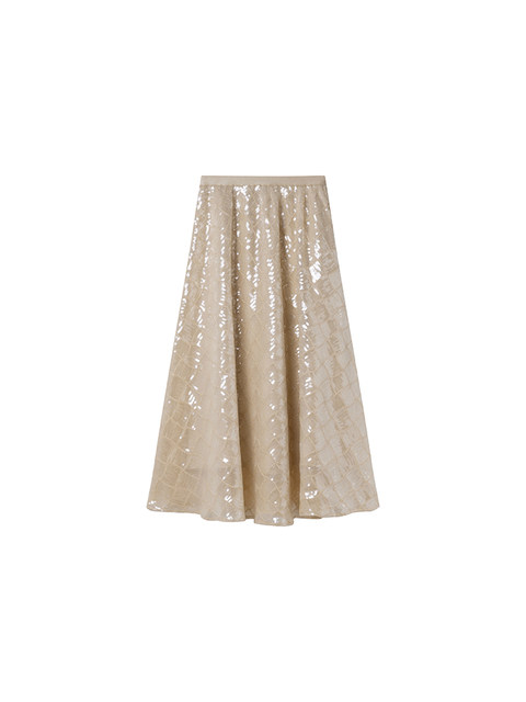 Xxning French Plaid Textured Sequin Skirt for Women, High-End, Elegant, Versatile, Loose Umbrella Skirt