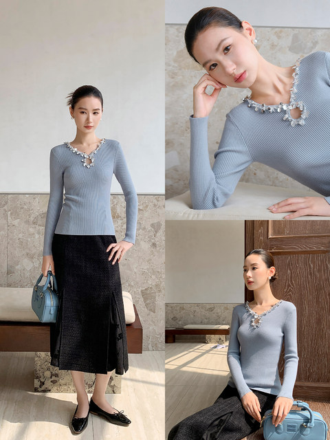 Xxning French-Style Sequin Hollow-Out Knit Top for Women 2025 Autumn and Winter Elegant and Stunning Pure Desire Style Sweater