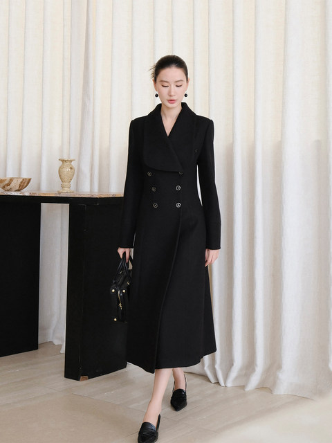 Xxning French Retro Waist-Cinching Double-Breasted Wool Coat for Women, Autumn and Winter, Light Luxury, Elegant, Suitable for Workplace and Commuting