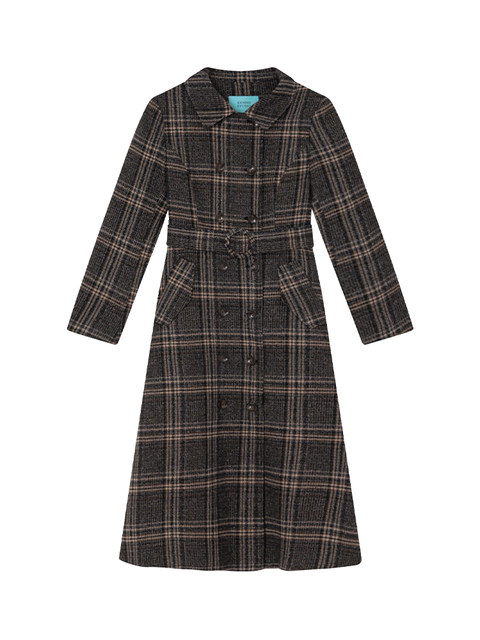 XXNING American retro large lapel plaid woolen coat for women autumn and winter new style waist slimming woolen coat