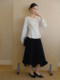 Xxning French Retro Floral Collar Waist-Cinching Pleated Shirt for Women, Elegant and Slim-Fitting Fashionable Top