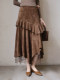 Xxning French Retro Ruffled Suede Skirt with Tassels for Women in Autumn and Winter, Asymmetrical Hem A-Line Skirt Long Skirt