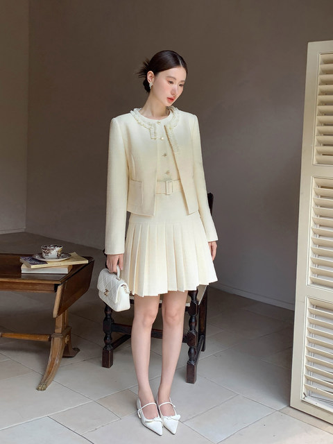 Xxning French-Style Chic Jacket and Vest Dress Set for Women, Fashionable and Age-Reducing, with a Rich Lady Vibe, Two-Piece Outfit