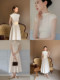 XXNING French light luxury small stand-up collar shoulder sleeve dress women's autumn niche design high waist slimming long skirt