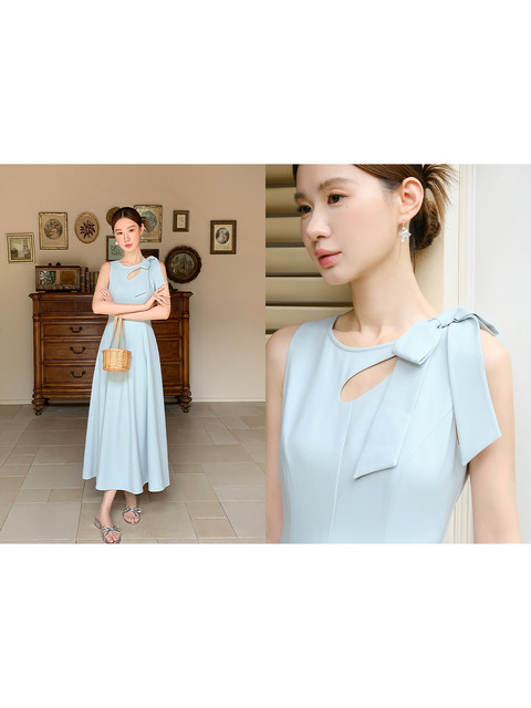 Xxning French-Style Bow-Tie Lace-Up Hollow-Out Tank Dress for Women, New Elegant and Stylish Design Dress for Autumn