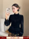 Xxning French-Style Ruffled Stand-Up Collar Velvet Shirt for Women, New Autumn and Winter Slim-Fit Outerwear Base Shirt