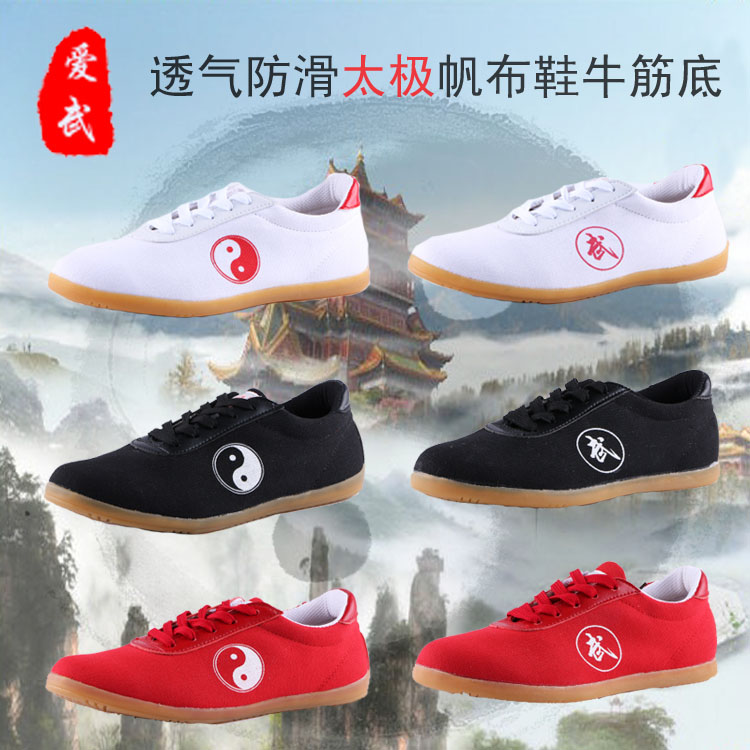 Summer Canvas Tai Chi Shoes Men's Bull Gluten Bottom Martial Arts Shoes Women Middle Aged Taijiquan Shoes Practice Shoes Kung Fu Shoes Breathable