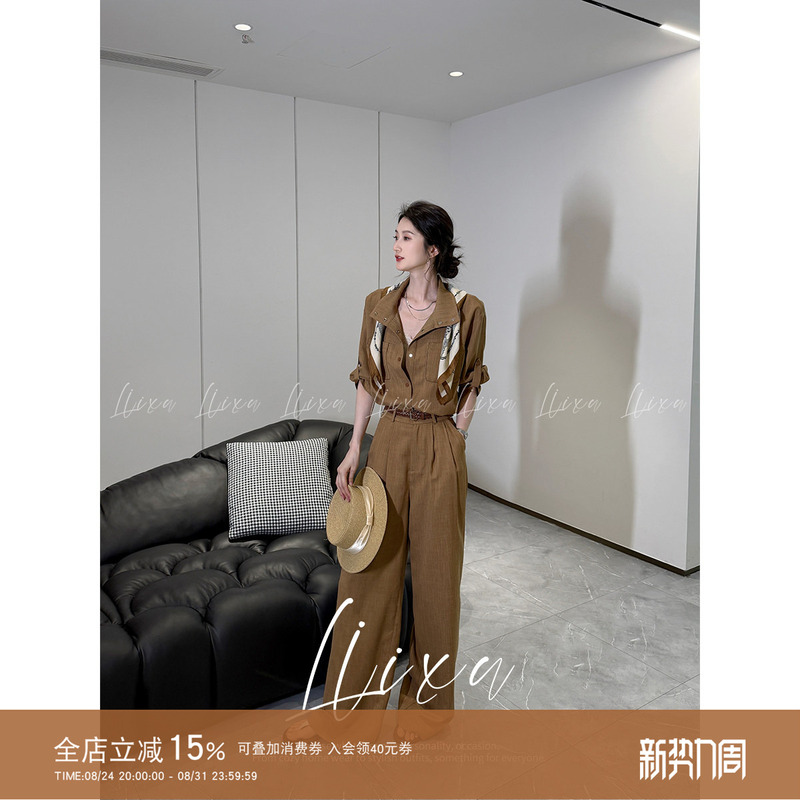 Liixu Spring and Summer Old Money Style Casual Elegant Suit, Casual Shirt with Drape, Wide-Leg Pants, Slimming, Commuting Complete Set Liixu Spring and Summer Old Money Style Casual Elegant Suit, Casual Shirt with Drape, Wide-Leg Pants, Slimming, Commuting Complete Set