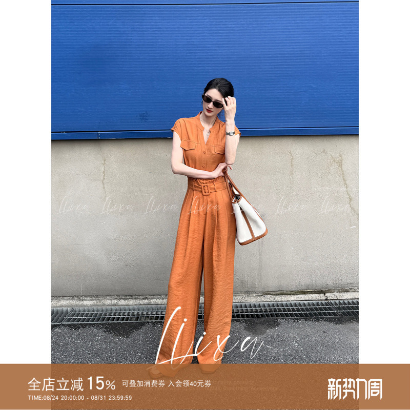 Liixu Summer Mature Style One-Piece Suit for Women, High-End and Elegant, High-Waisted, Slimming Straight-Leg Pants, Sleeveless Jumpsuit