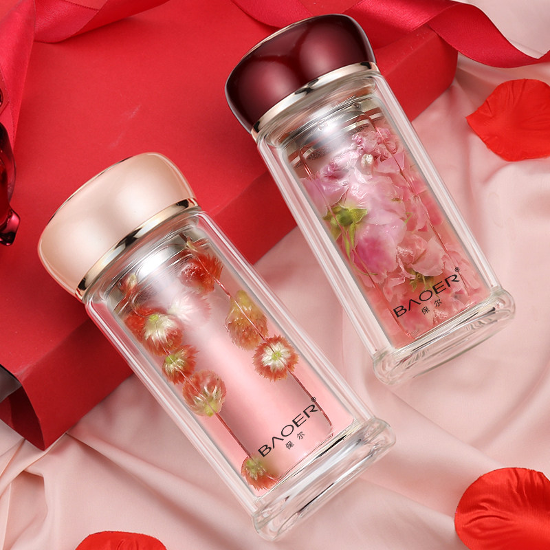 Glass-cup water glass female double-portable student transparent and heat-resistant bubble tea mug tea cup cute ins and brief fresher