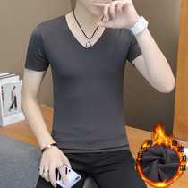 Mid-sleeve warm clothes women plus velvet short-sleeved cotton tight underwear thickened half-sleeve youth autumn clothes warm upper clothes