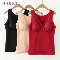Autumn and winter plus size womens 200kg fat sister plus velvet thick lace warm vest base shirt bra underwear