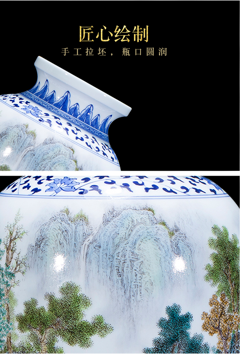 The Master of jingdezhen ceramics hand - made pastel landscapes of blue and white porcelain vases, new Chinese style living room decorations furnishing articles