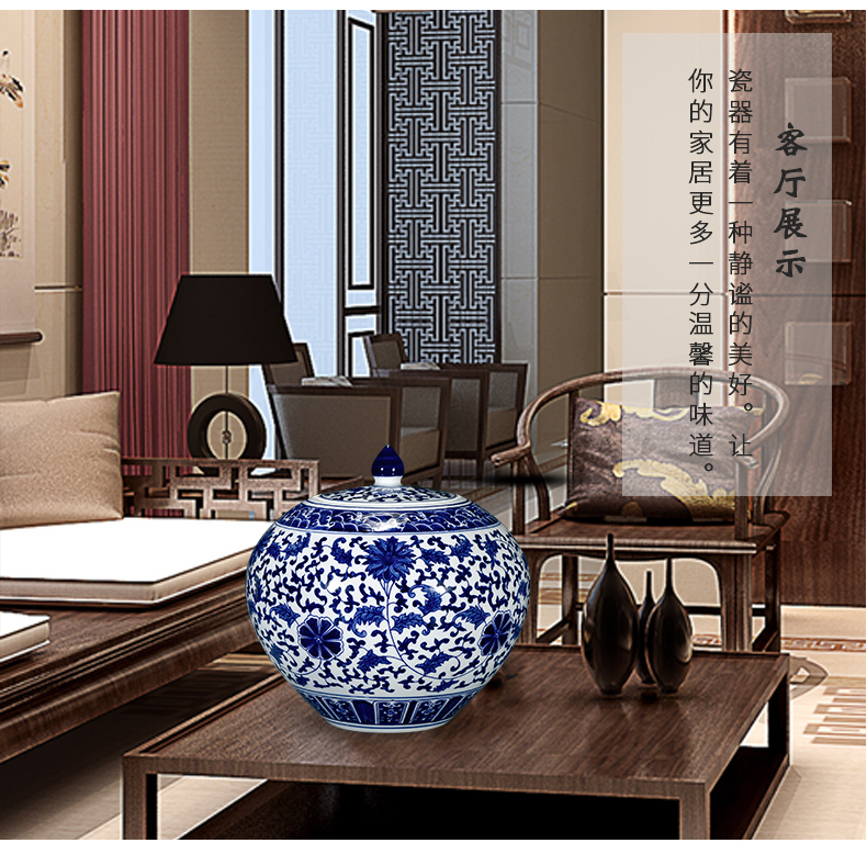 Archaize ceramic vase furnishing articles hand - sketching jingdezhen blue and white porcelain cover tank storage tank is Chinese style living room home decoration