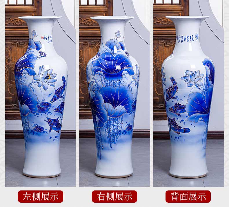 Hand draw the see colour blue and white porcelain of jingdezhen ceramics of large vases, new Chinese style living room decoration light key-2 luxury furnishing articles