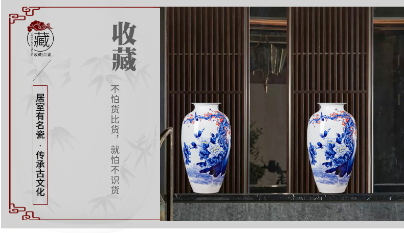 The Master of jingdezhen ceramics pure hand draw Chinese blue and white porcelain vase furnishing articles Chinese wind sitting room porch decoration