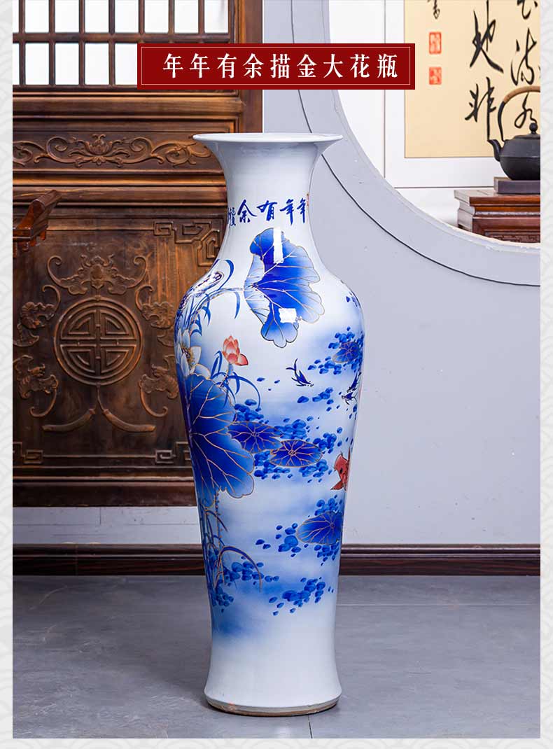 Hand draw the see colour blue and white porcelain of jingdezhen ceramics of large vases, new Chinese style living room decoration light key-2 luxury furnishing articles