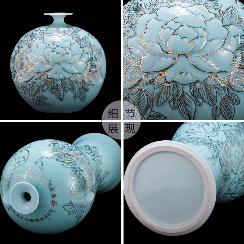 Antique hand - made paint shadow greengage bottles of jingdezhen ceramics vase peony large Angle of the sitting room what decorative furnishing articles